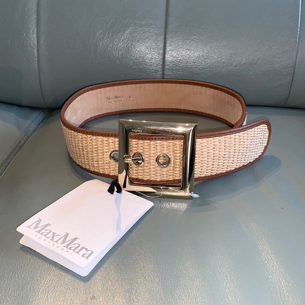 Max Mara Diretta Raffia & Leather Belt
